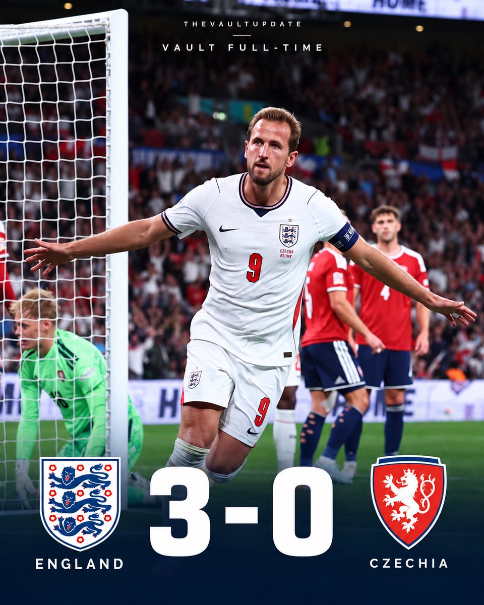Josepintor80451's tweet photo. 🏁 VAULT FULL-TIME 🦁🔥
🏴 ENGLAND 3–0 CZECHIA 🇨🇿

TWO GOALS. ONE RELENTLESS CAPTAIN. ⚽⚽👑

Harry Kane celebrates his record-equalling 125th England appearance with a brace at Wembley! His goals at 40′ and 57′, alongside Coufal’s own goal at 27′, seal three points and a clean sheet. 🏟️👏✨

His numbers for club and country this season: 📈
⚽ 12 goals
🎯 3 assists
💥 15 goal contributions

A historic night. Another reminder of what the captain brings. 🦁🔥

🏁 FINAL DEL PARTIDO 🦁🔥
🏴 INGLATERRA 3–0 CHEQUIA 🇨🇿

DOS GOLES. UN CAPITÁN IMPARABLE. ⚽⚽👑

¡Harry Kane celebra con un doblete su partido número 125 con Inglaterra, igualando el récord de Peter Shilton! Sus goles a los 40′ y 57′, junto al autogol de Coufal a los 27′, aseguran tres puntos y una portería a cero en Wembley. 🏟️👏✨

Sus números con club y selección esta temporada: 📈
⚽ 12 goles
🎯 3 asistencias
💥 15 participaciones de gol

Una noche histórica. El capitán vuelve a dejar su huella. 🦁🔥

Sources / Fuentes: @England · @FabrizioRomano