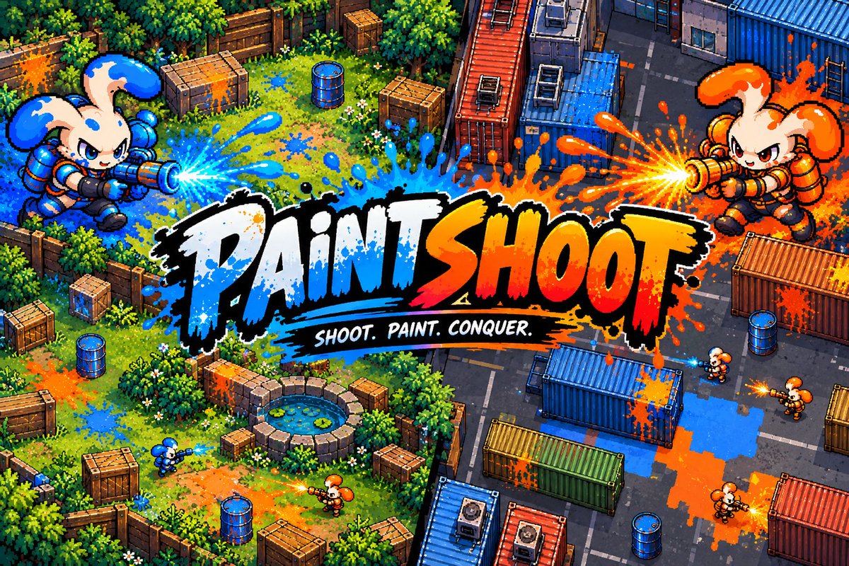 codigodan's tweet photo. PAINTSHOOT is now available!

🎨 Paintball battles and painting
🔵🟠 Two teams. One territory.

💻 Designed for PC and laptop with keyboard and mouse only. Not optimized for mobile.
🕹️ Play in your browser!
https://t.co/lZcBTqp0jo

@CryptoMilovat 
#IndieGame #Gaming #juegos #fyp https://t.co/sW4WvfUXm2
