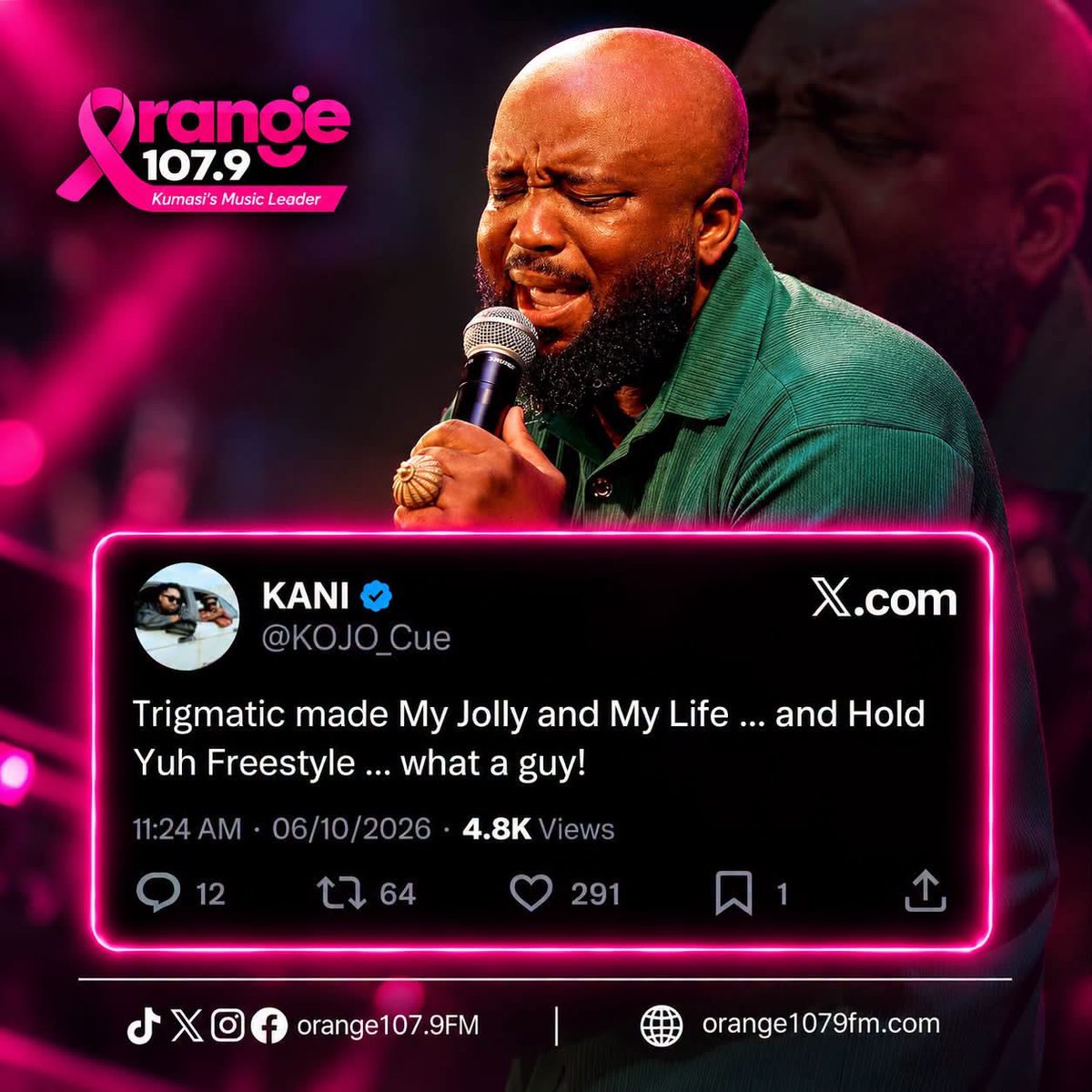 Orange_1079's tweet photo. This is a @trigmaticrocks appreciation post by @KoJo_Cue and we support it with 100 bags of cement 

#Orange1079 #OrangeGoesPink https://t.co/6ufpR1afI9