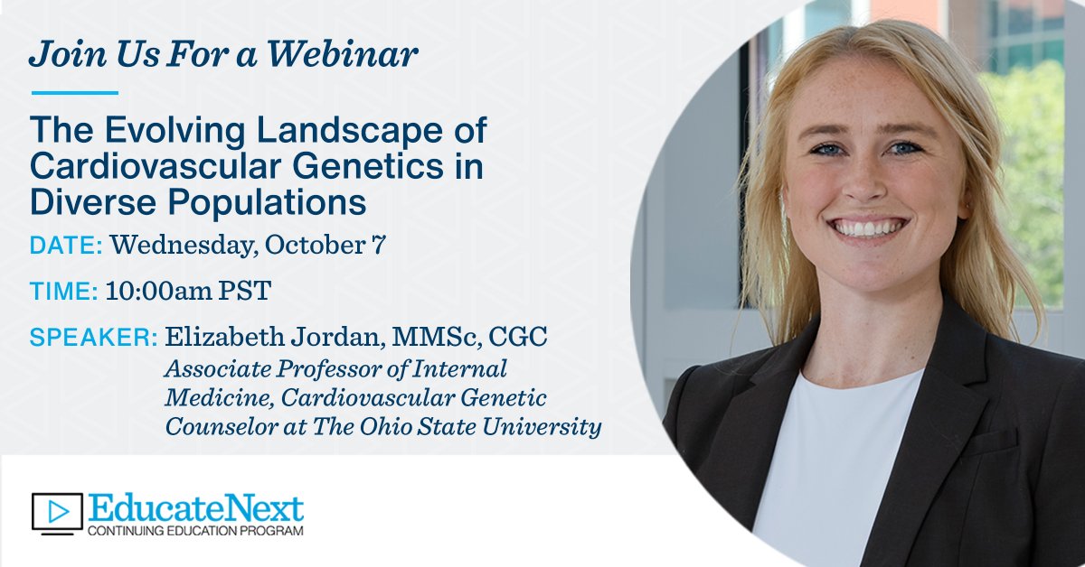 AmbryGenetics's tweet photo. Join us for a webinar on Wednesday, October 7. Elizabeth Jordan, MMSc, CGC, will explore the evolving landscape of cardiovascular genetics in diverse populations, with a focus on how diverse representation shapes discovery, interpretation, and clinical care.
Register now: https://t.co/IO8RNmkMXf