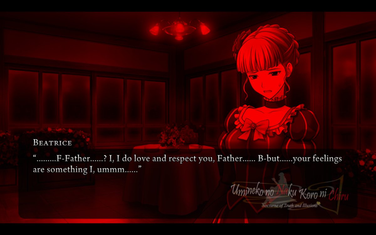 bernkastel281's tweet photo. this was probably the sequence that hit me the hardest on my first playthrough, seeing raw cruelty, stripped from all magical interpretation is just a visceral shock, and what furniture really means to Beatrice... #Umiday26 https://t.co/WOAYbJmVgN