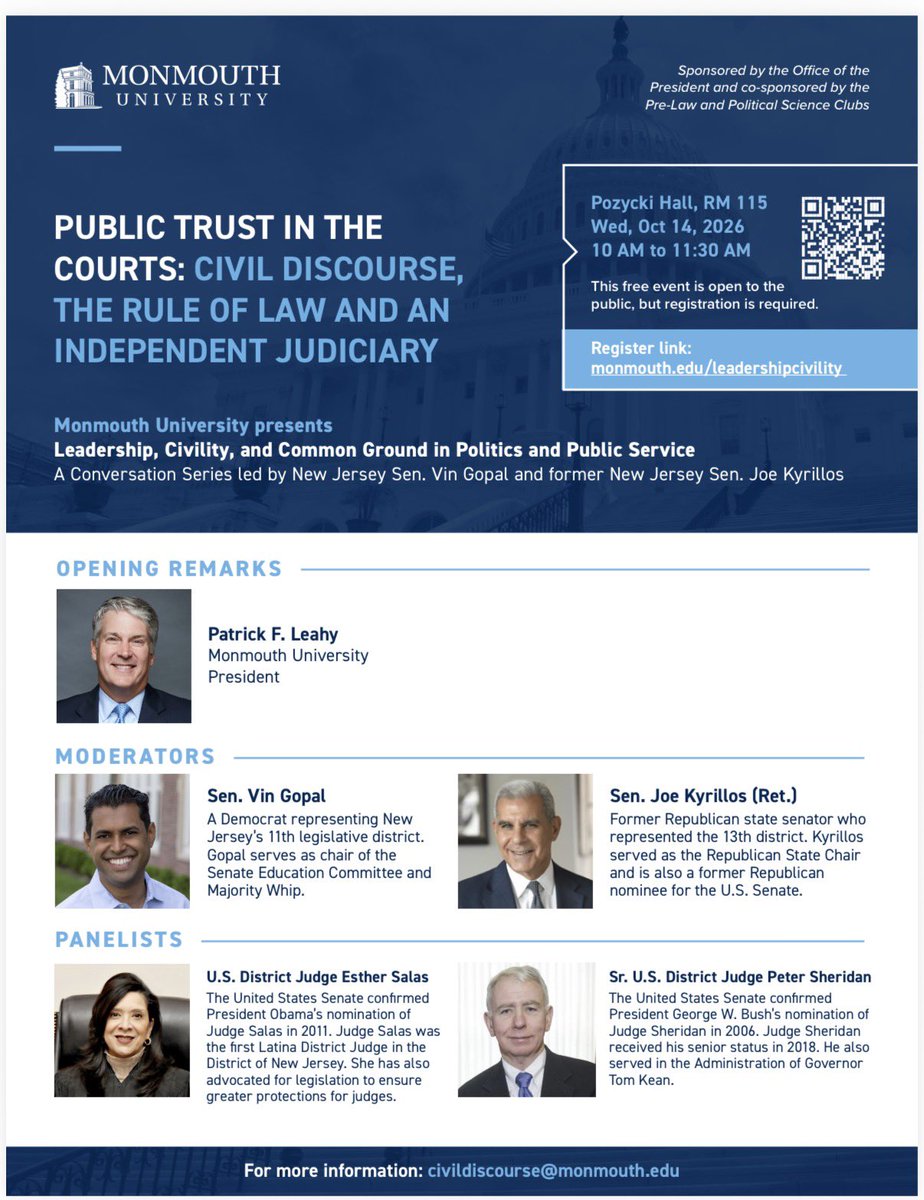 joekyrillos's tweet photo. Coming up next week—Looking forward to moderating this panel at @monmouthu with @vingopal as part of our “Leadership, Civility, and Common Ground in Politics and Public Service” conversation series. https://t.co/TgH3gi8lNp