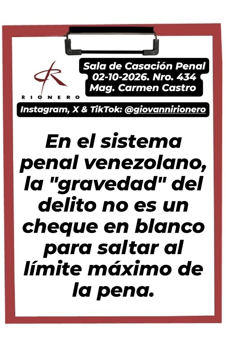 GiovanniRionero's tweet photo. #DosimetríaPenal Reciente sentencia en la cual se precisa que, en el sistema penal venezolano, la "gravedad" del delito no es un cheque en blanco para saltar al límite máximo de la pena. https://t.co/66egtPCiwX