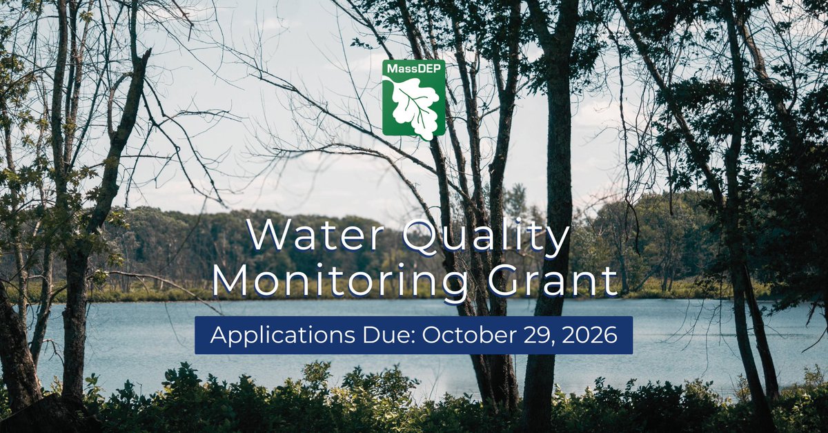 MassDEP's tweet photo. If you want to help protect our rivers, lakes, ponds, and coastal waters, and are a non-profit organization, watershed group, lake &amp; pond association, or a federally recognized Tribal nation with expertise in water quality monitoring, apply by October 29.
https://t.co/8QbMqMukpp https://t.co/oqfxz9pU4j