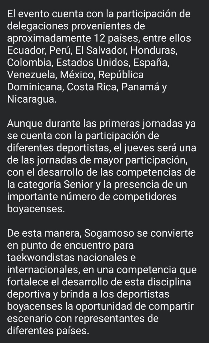 1anoticiass's tweet photo. El municipio de #Sogamoso, #Boyacá, es escenario de la cuarta edición del Kids World Open Taekwondo Champioships, que se desarrolla del 5 al 11 de octubre, con el apoyo de @Indeportesboy y la Liga de Taekwondo de Boyacá. https://t.co/0p7P462Jv5