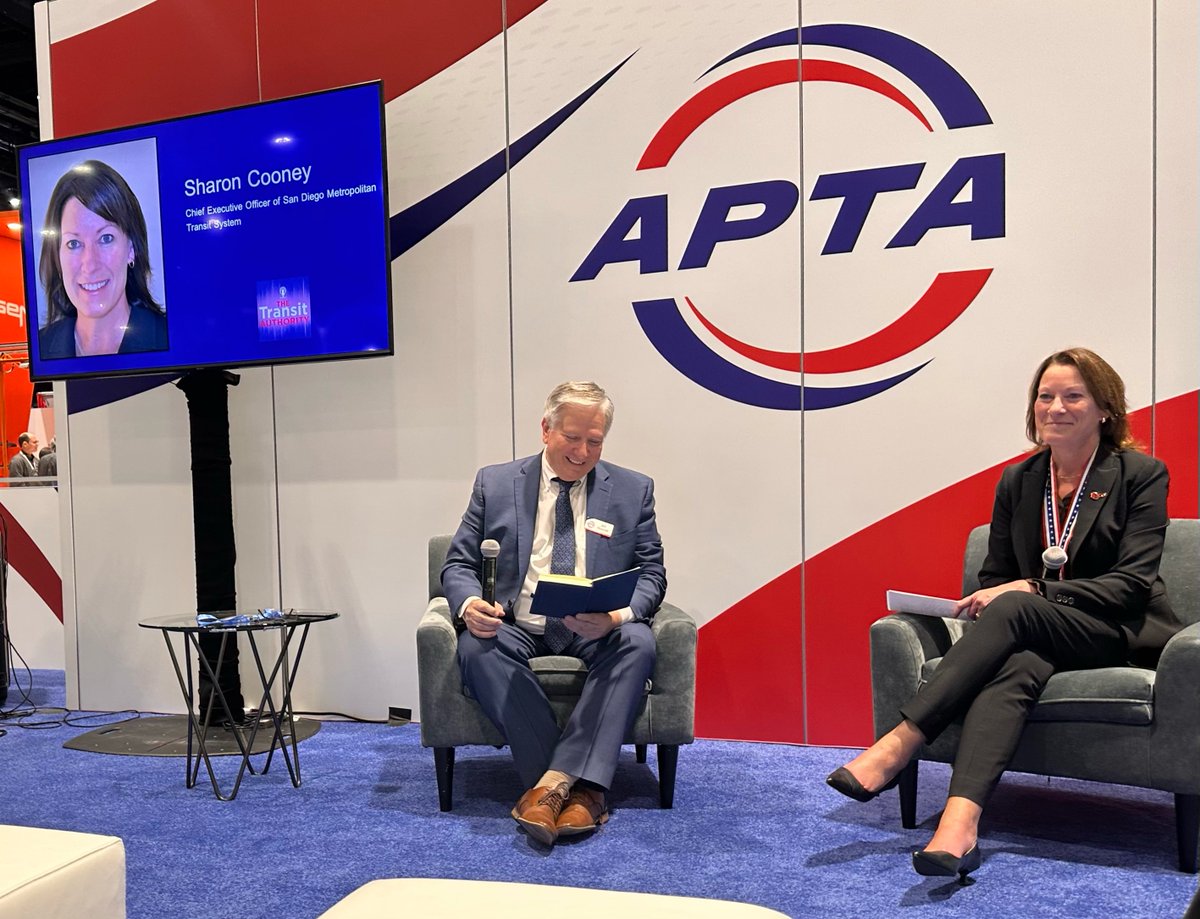 CalTransit's tweet photo. Congratulations to California Transit Association member San Diego Metropolitan Transit System (MTS) on being named an APTA 2026 Outstanding Public Transportation System in the 50 million or more annual passenger trips category at this year’s American Public Transportation Association TRANSform & EXPO in #Chicago.
 
During the conference, MTS CEO Sharon Cooney is also joining APTA’s The Transit Authority podcast for a live recording today, moderated by APTA’s Art Guzzetti.
 
We’re proud to see a California transit leader and Association member recognized on the national stage. Congratulations to Sharon and the MTS team!
 
Stay tuned for when the podcast airs.
https://t.co/ltkReTICTY