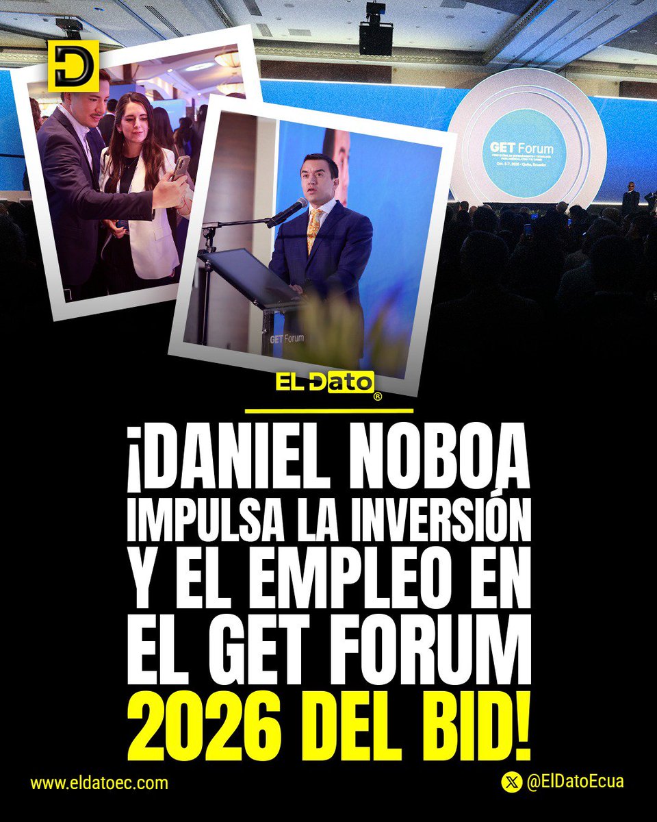 ElDatoNews's tweet photo. #Urgente ¡DANIEL NOBOA IMPULSA LA INVERSIÓN Y EL EMPLEO EN EL GET FORUM 2026 DEL BID!

El presidente Daniel Noboa participó en el GET Forum 2026 del Grupo BID, donde resaltó el talento ecuatoriano y las oportunidades para jóvenes, emprendedores y productores. Además, destacó el potencial del país para impulsar la innovación, atraer inversiones y crear nuevas fuentes de empleo.

@ElDatoNews👈

#ElDato #Ecuador #Noboa #BID