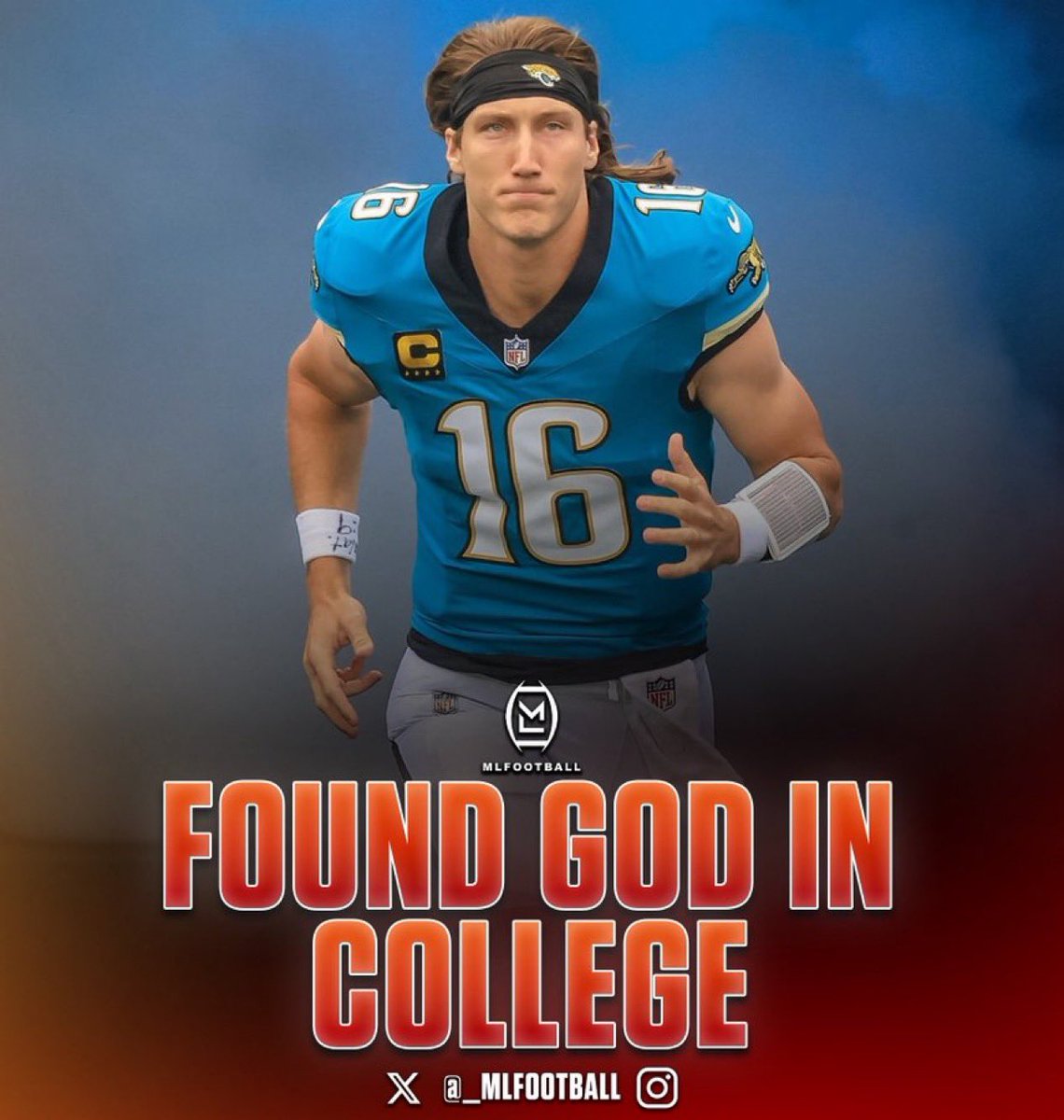 MLFootball's tweet photo. POWERFUL: Jacksonville #Jaguars star quarterback Trevor Lawrence FOUND GOD IN COLLEGE while at Clemson.

Trevor said Jesus became REAL to him during a college retreat and was baptized in 2018.

Lawrence credits his success to the faith that he developed in college.

Awesome 👏🙏 https://t.co/IRF63FbAeX