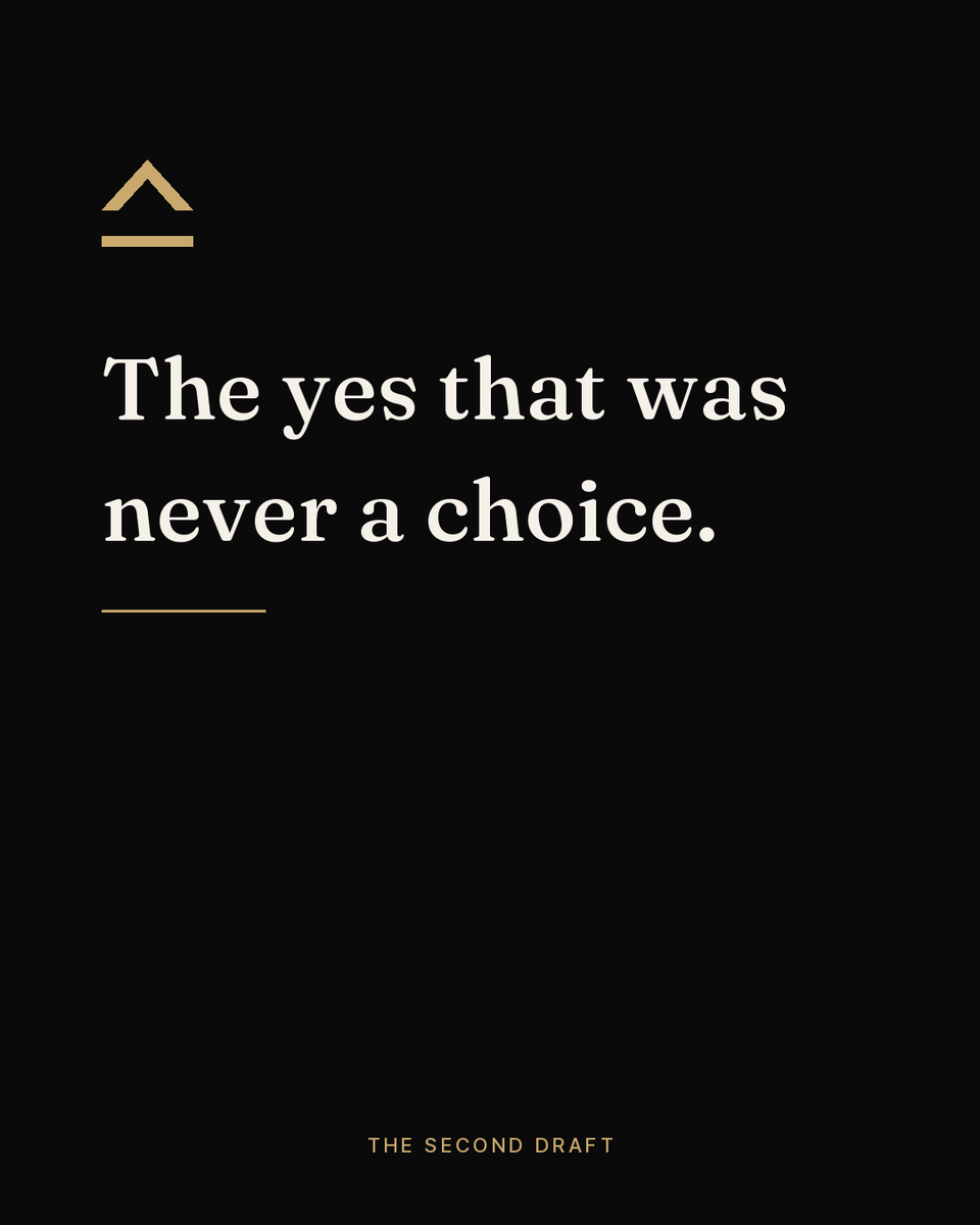MoNaboulsi's tweet photo. The yes arrives because no feels like it would cost something you cannot name.

One version agrees and resents it later. The other lets the silence sit until the cost is real.

Only the second one was a choice. https://t.co/kQ6jRTmmzO