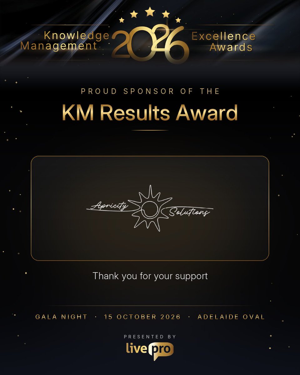 liveprosoftware's tweet photo. Great KM shows up in the numbers. 📈
That's what the KM Results Award is all about, and we're proud to have Apricity Solutions on board as this year's sponsor. Thank you for backing the teams who can prove the difference KM makes.
More info 👉 https://t.co/Mjjyn5n26m https://t.co/uZlcIhqD8V