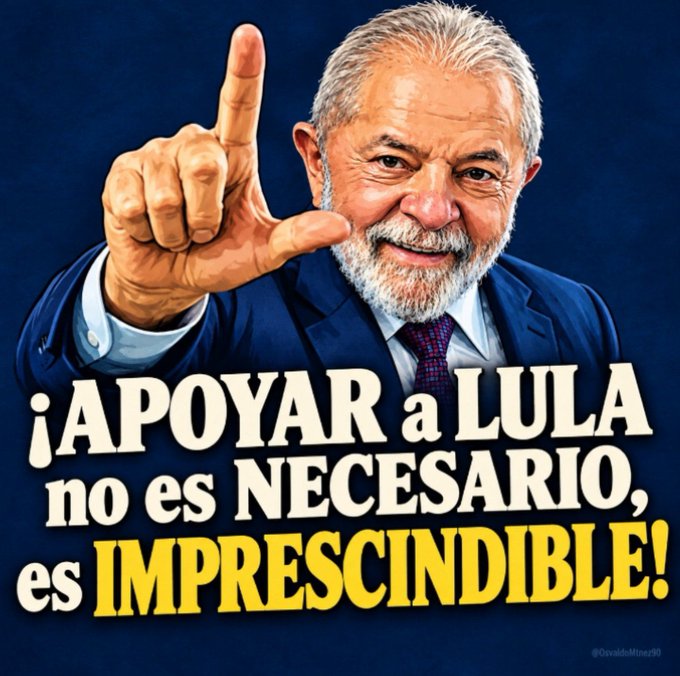 A stylized illustration of Brazilian president Lula pointing at the viewer, accompanied by the Spanish text '¡APOYAR a LULA no es NECESARIO, es IMPRESCINDIBLE!'.