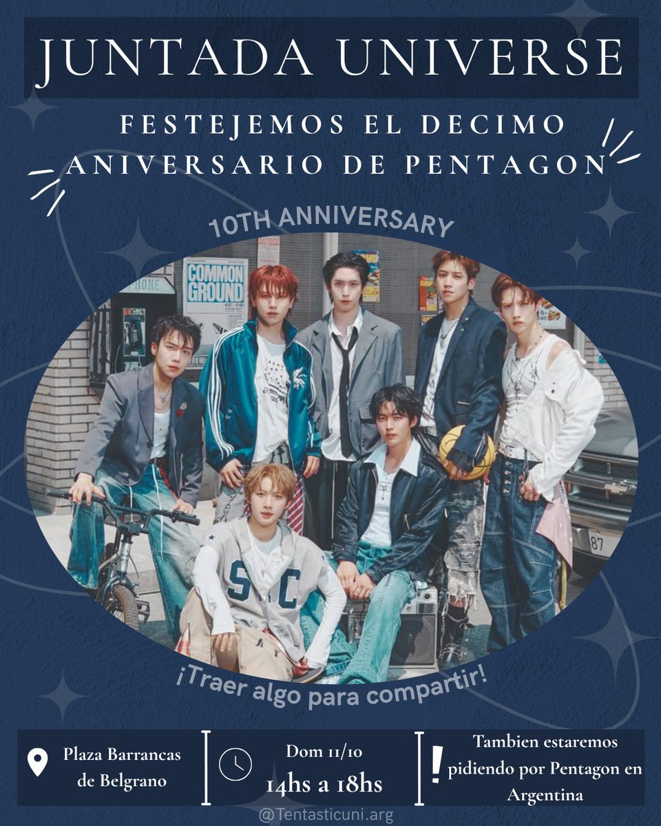 TentasticUniArg's tweet photo. 🌸 ¡Festejamos los 10 años de PENTAGON! 💙✨
Nos vemos entre UNIVERSE para una tarde de Picnic, mateada, binders, trivias y Random Dance 💃🧺
📍 Barrancas de Belgrano, CABA Punto de encuentro: "La glorieta"
🗓️ Dom 11/10
¡Sumate al grupo de WhatsApp! Pedinos el link por privado 💙 https://t.co/NlIZvZAhOy