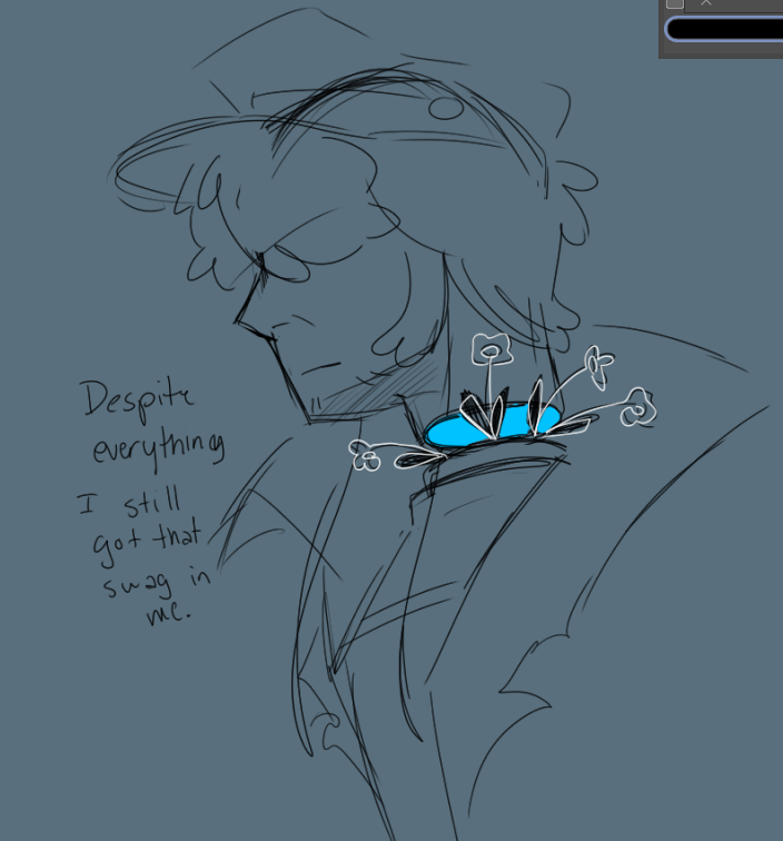 BubbleWasp's tweet photo. Originally the first one was supposed to say "I'm still full of love" but then I remembered The Fisherman actually hates everyone and all they do is aura farm. #offthegame #originalcharacter #OFFtherpg https://t.co/aE01NovwEB