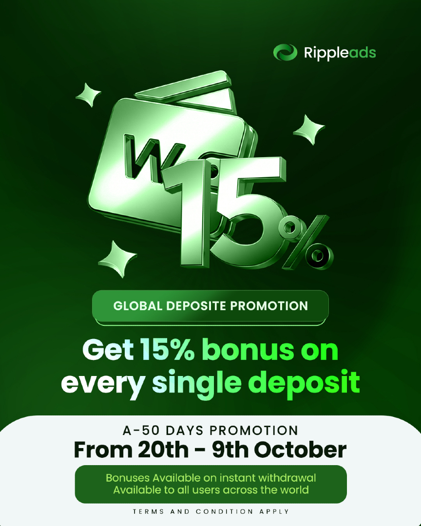 Rippleads1's tweet photo. ONLY 3 DAYS LEFT! 💚
The Rippleads 15% Deposit Bonus promotion is almost over.
If you've been waiting for right time, this is your final reminder.

Explore Rippleads! - https://t.co/OVZer88qj9
Terms &amp; Conditions apply.

#Rippleads #DepositBonus #15PercentBonus #GlobalPromotion https://t.co/uCwkmah3bG
