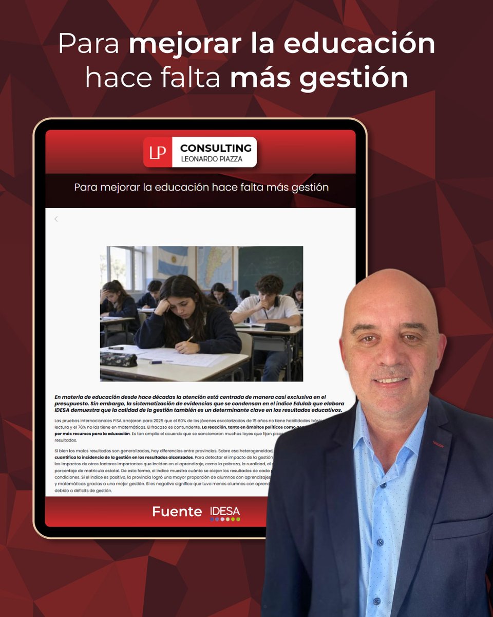 lpconsultinglp's tweet photo. 💻Para mejorar la educación hace falta más gestión

✅Fuente IDESA

🌐Encontrá el informe completo en mi página web en la pestaña "Informes Idesa"👇🏻 https://t.co/NHhtvE5u9f

#informe #economia https://t.co/lJc2aKF5Kz