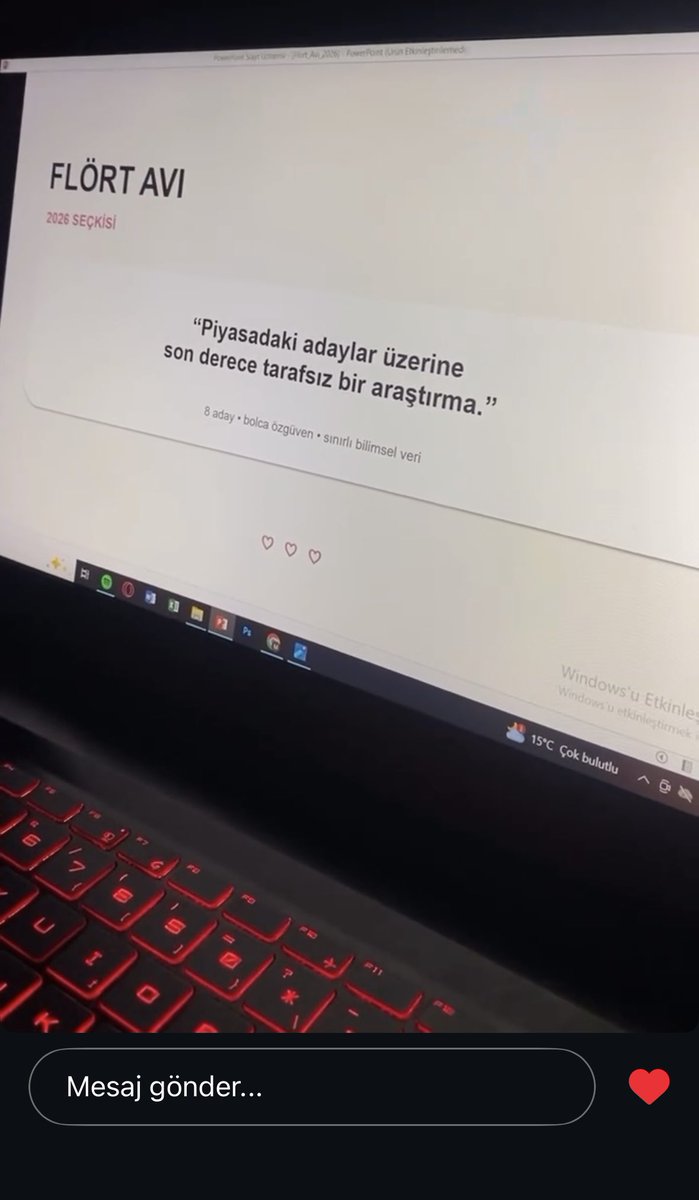 Meli100128's tweet photo. Arkadaşım flörtlerine slayt hazırlamış 
%25 lik avukat oranı yardı 
Barış Semih ve M. dışı enişte kategorime girmez bile https://t.co/f3oFhKZ7Lg