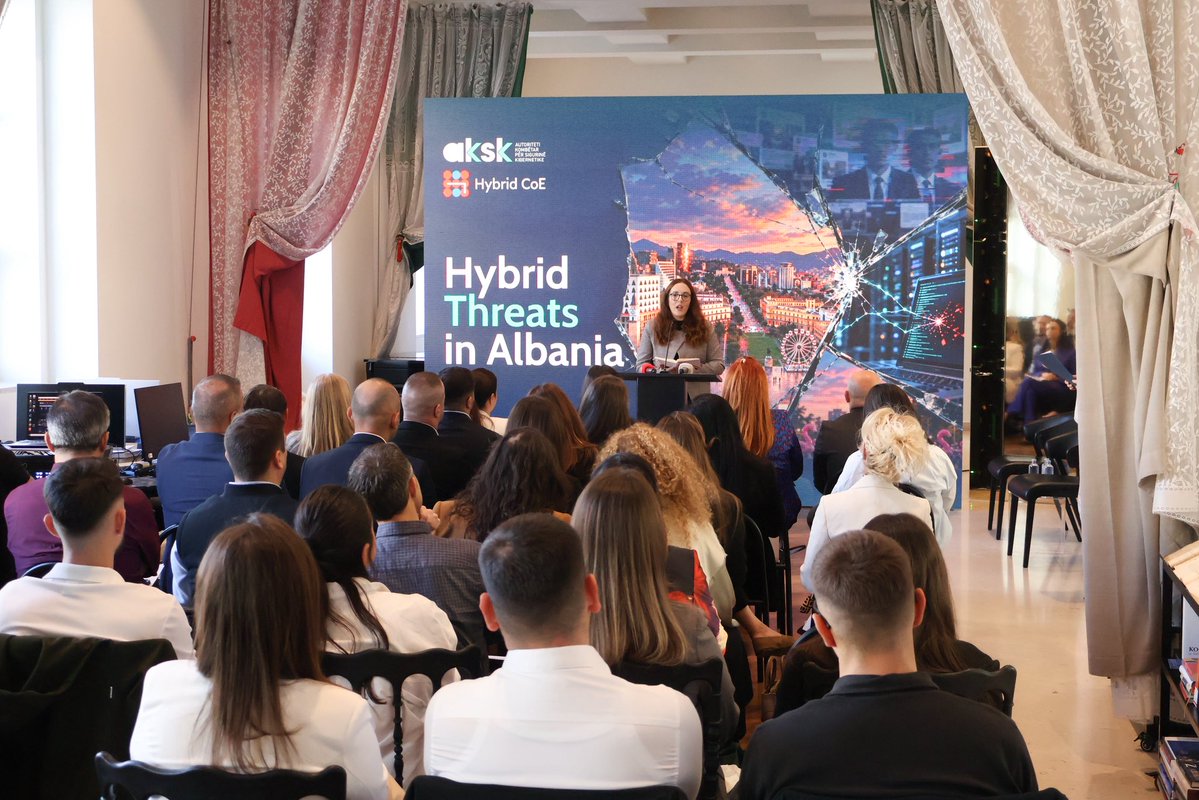 MegiFi's tweet photo. A valuable discussion at the “Hybrid Threats in Albania” workshop, organised by AKSK in cooperation with Hybrid CoE, on disinformation, foreign interference and strengthening our resilience to hybrid threats.

As Albania advances towards EU membership, it is strengthening its capacities, institutional coordination, and cooperation with the EU, NATO, the Hybrid CoE, and our partners to prevent and address these threats. Our response must be grounded in information verification, coordination before communication, and close cooperation with our international partners. 🇦🇱🇪🇺
In the face of threats that know no borders, our resilience depends on our ability to act together.