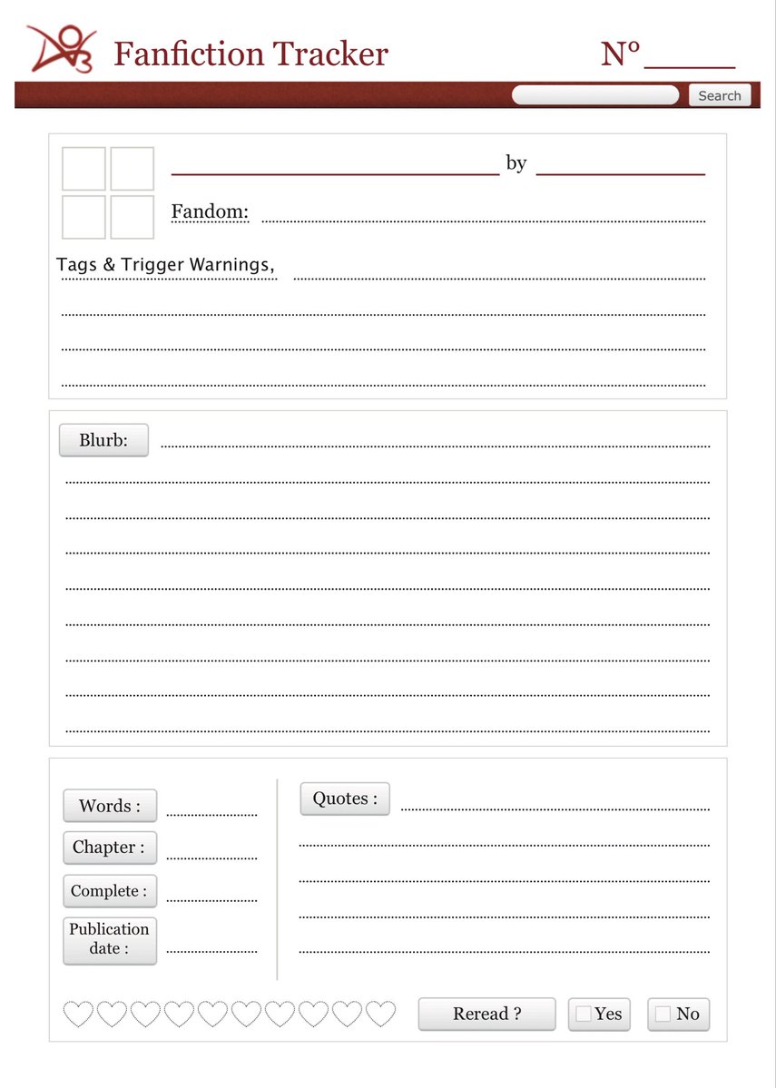 DiwiPion's tweet photo. I finished my fanfic tracker a month ago and made my own tracking sheets because it wasn’t sold anymore! So there you go! I figured if any of you might find this interesting, it wouldn’t be a waste of time haha
 If I do it for me then it might as well benefit someone else ? https://t.co/yS3YI9XJxQ