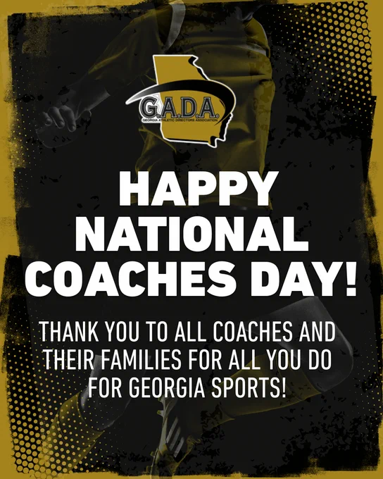 Graphic with text: Happy National Coaches Day, thanking Georgia coaches.