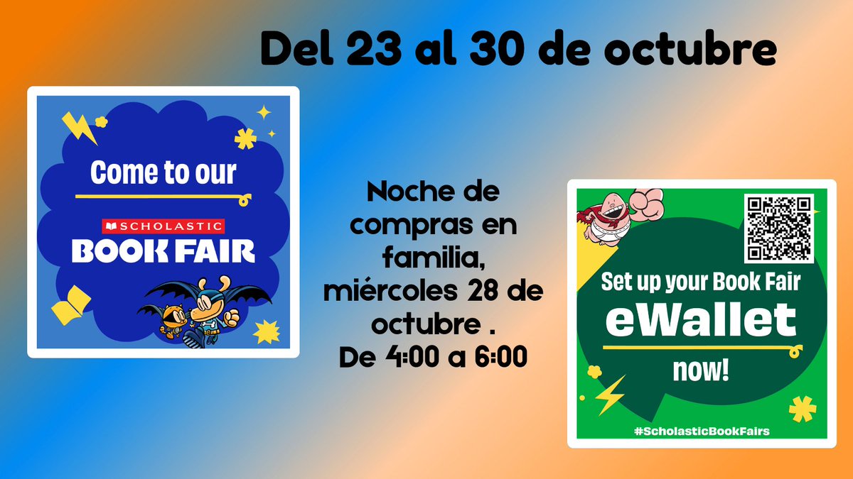 SneedESLibrary's tweet photo. Visita nuestra feria del libro de otoño del 23 al 30 de octubre. Crea una billetera electrónica (eWallet) para comprar con facilidad. @Aliefsneed #BookJoy https://t.co/akzHPIQa9l
