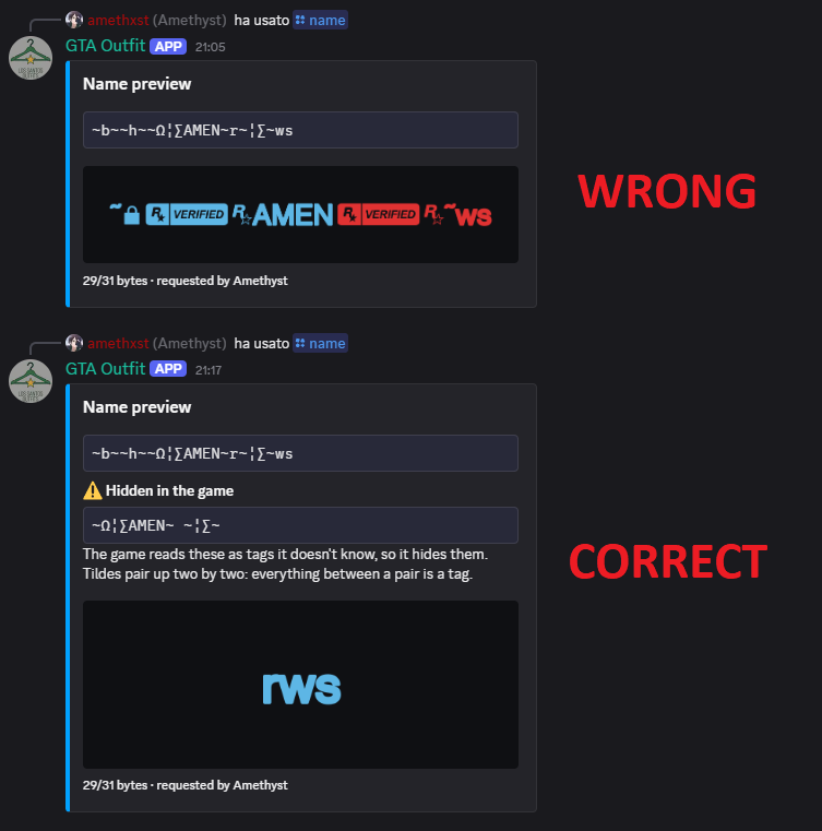 yAmethxst's tweet photo. GTA Online name editor, done right 🔥

Live preview with the game's own fonts, colours and symbols. Not look-alike Unicode, not screenshots.

It counts your 31 bytes, flags broken tags, and a Discord bot checks names too.

Of course, it's all free :)

https://t.co/t749TVTdoq https://t.co/f1LhxbUF7F