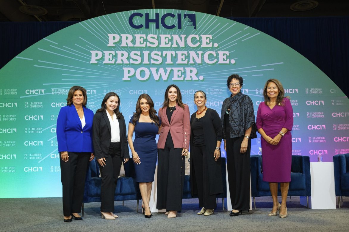 CHCI's tweet photo. The 2026 Leadership Conference opened with a historic plenary: "Presence, Persistence, Power: Latino CEOs Shaping the American Future" a panel of Latina CEOs representing sectors from corporate boardrooms to startups, universities, foundations, and community organizations. #CHCI https://t.co/lTyTAjFKFI