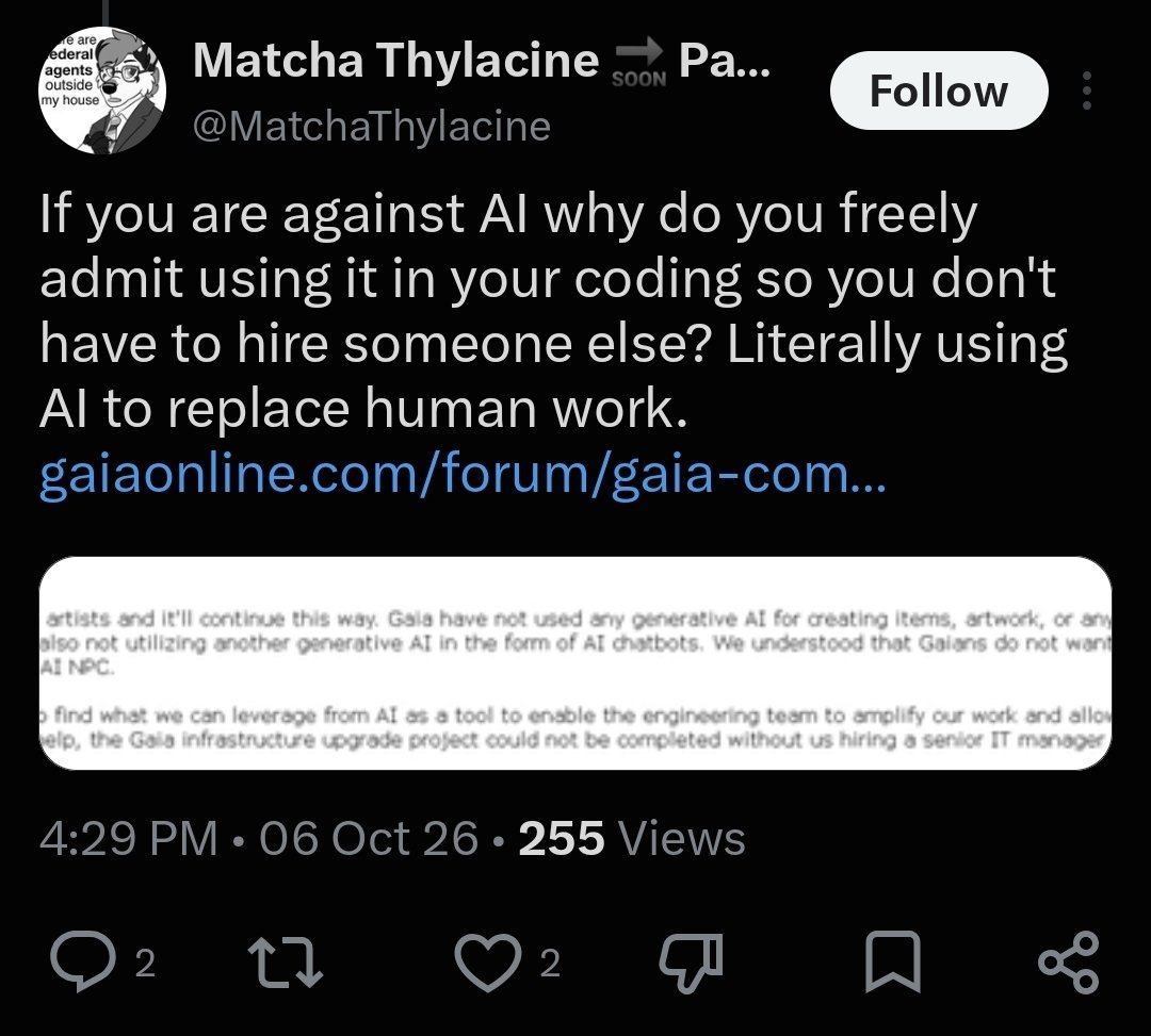 MizusPuddle's tweet photo. AI hate has become so performative that companies are doing it WHILE USING AI. https://t.co/H4NoQzWQQP