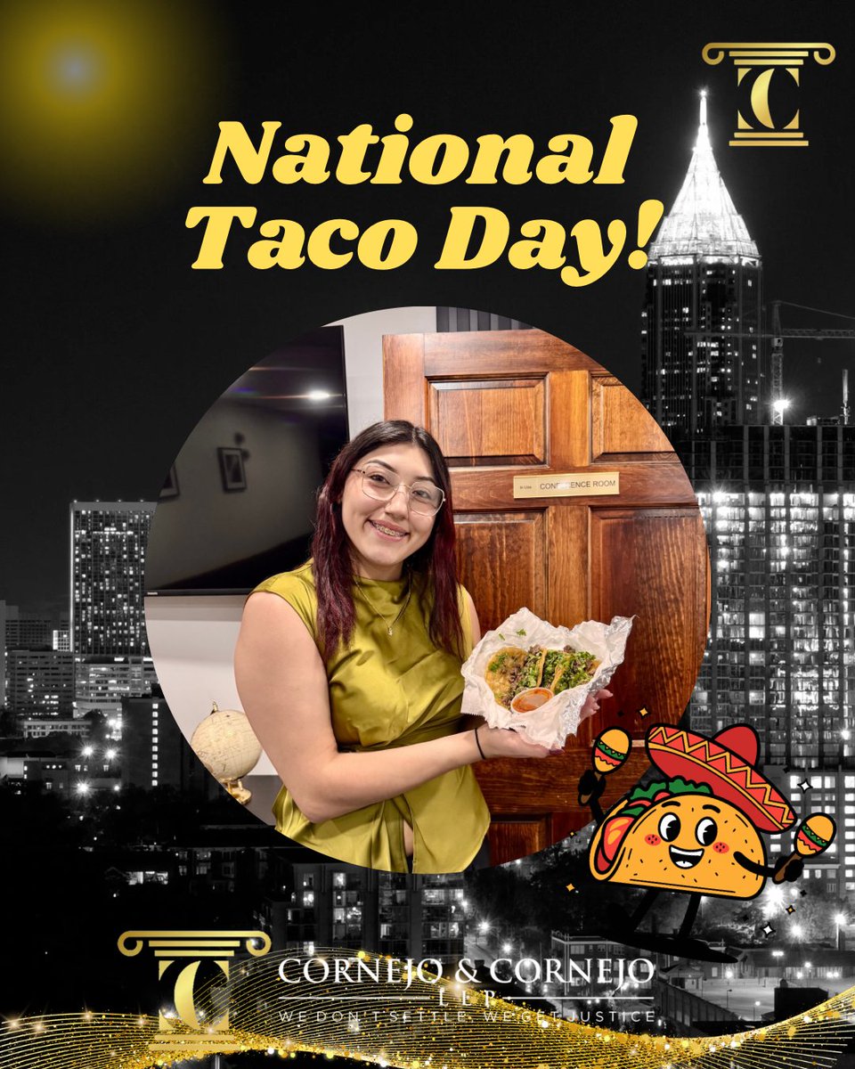 Cornejo_Law's tweet photo. Happy National Taco Day! ๐ฎ๐ฅณ
We love tacos and we got treated with some good tacos today at the Cornejo Firm! ๐๐ผ
#tacos #lawfirm #letstacoboutit https://t.co/Ql1nkZN2Nj