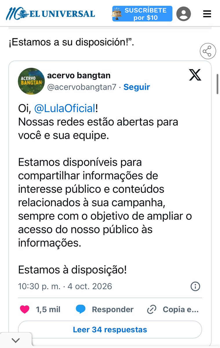 acervobangtan7's tweet photo. Inclusive, gostaria de agradecer o convite recebido de uma ARMY do México para participar de uma matéria sobre as eleições no Brasil. É uma honra poder contribuir para um ato democrático e saber que outros países estão interessados na nossa luta. ❤️

🔗 https://t.co/c4lZkZXKhL https://t.co/aYQPTuCBnI