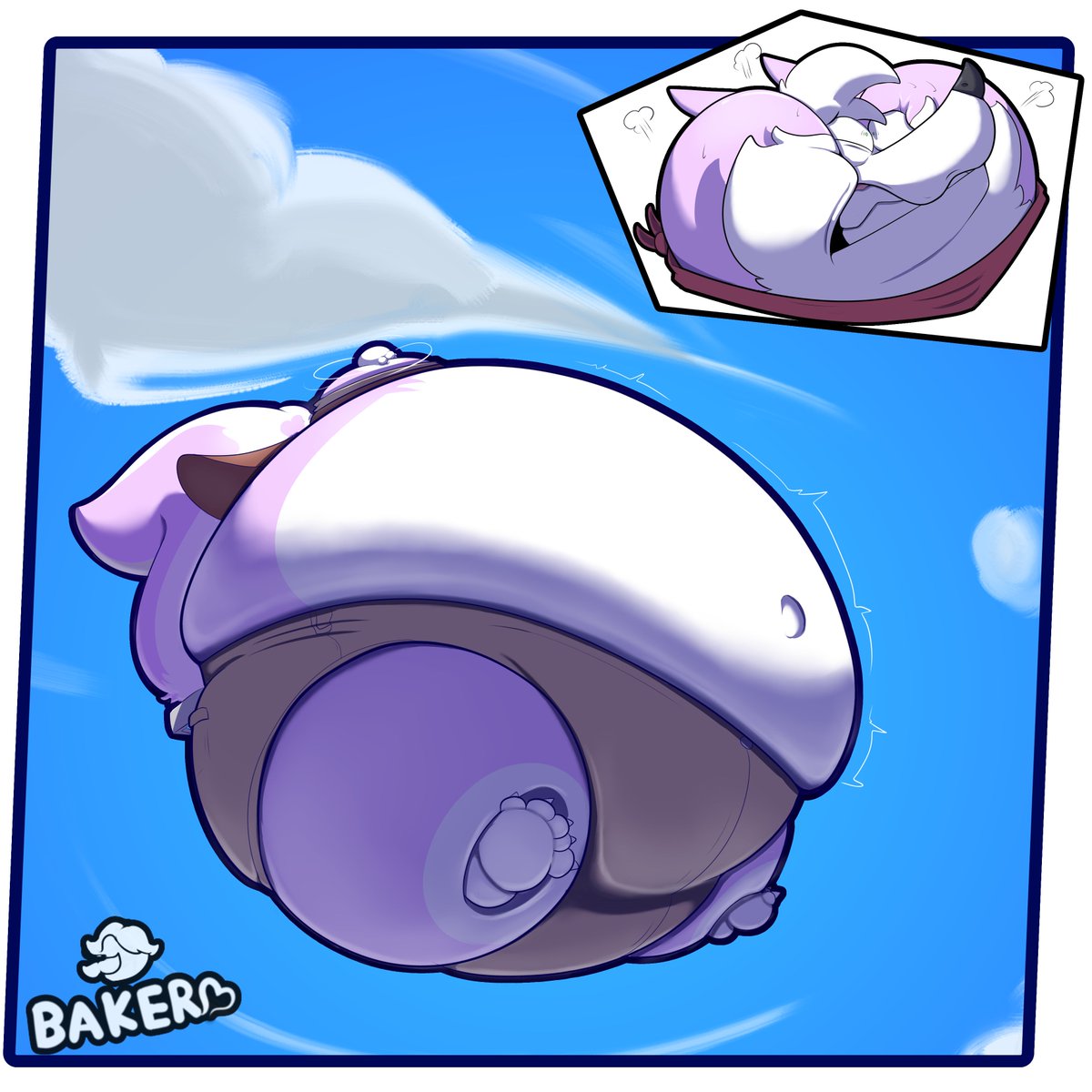 InflatingSkunk's tweet photo. There's no real way to tell how Bungee ended up inflated and flying through the air in a panic, but knowing his nature he probably deserves it
#inflation #inflationart #furryinflation https://t.co/P0H33xu8t1