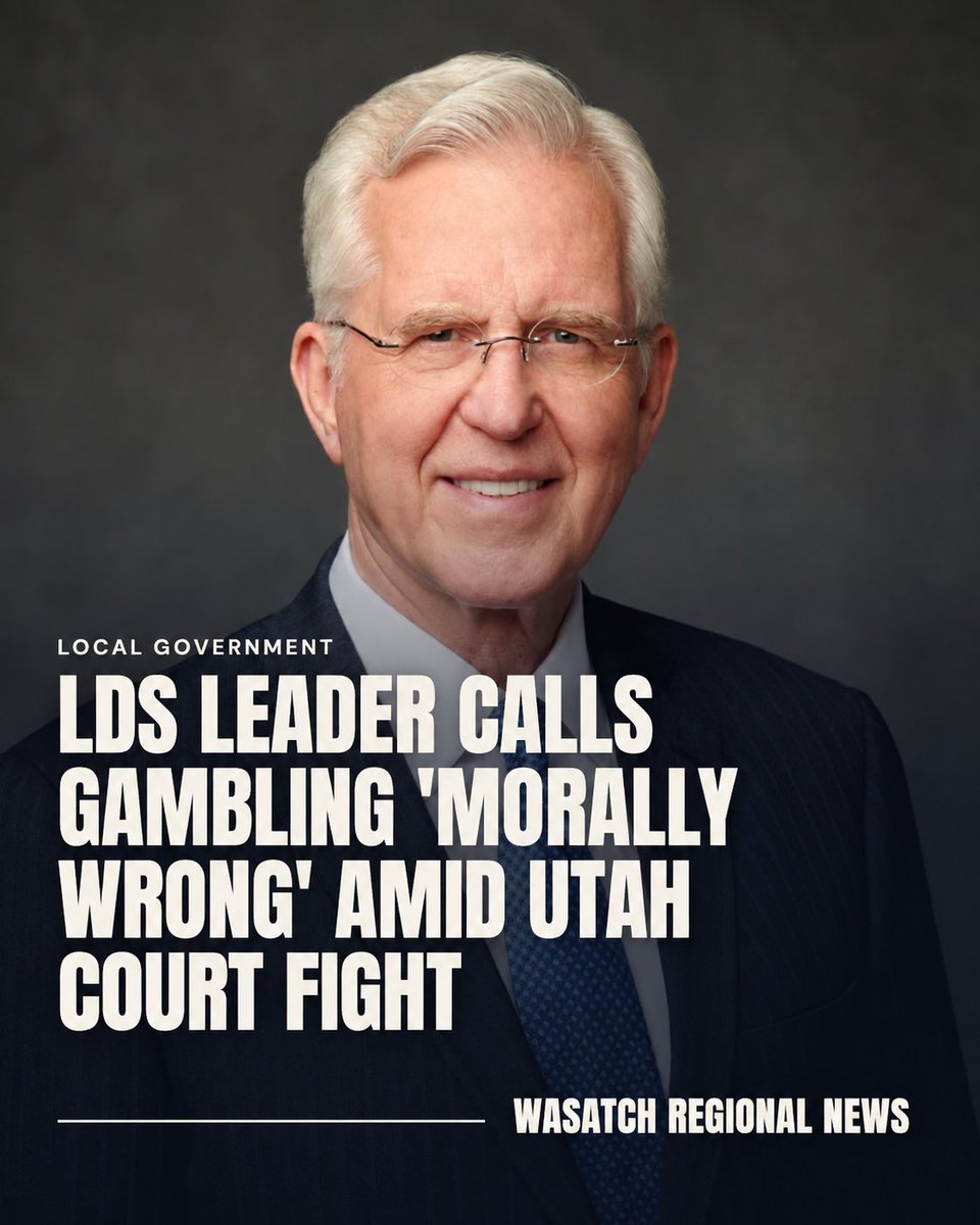 WasatchRegional's tweet photo. A top Latter-day Saint leader called gambling “morally wrong” as Utah’s legal fight over prediction markets continues. 

Full story here: https://t.co/cqSCLBdMUC

#Utah #LDSChurch #GeneralConference #WasatchRegionalNews https://t.co/YoMAAxTdad