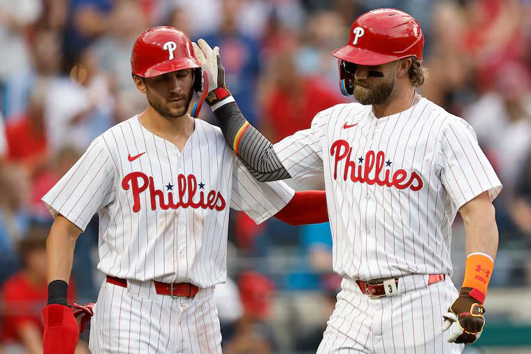 SleeperPhillies's tweet photo. The Phillies are expected to shop Bryce Harper and Trea Turner, per @BNightengale 

🫪 https://t.co/3DEWVWpaF5