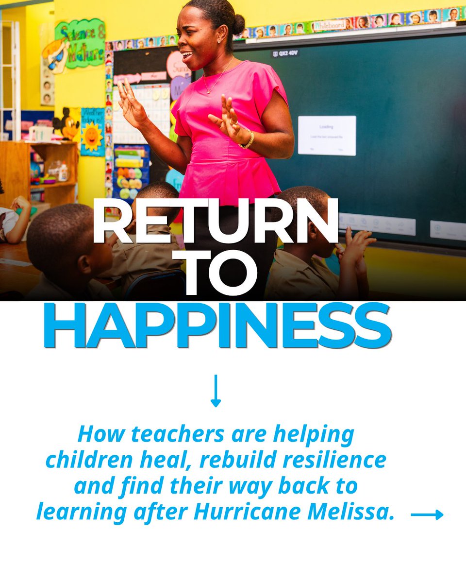UNICEFJamaica's tweet photo. Every child deserves a safe space to heal & learn.
Through #ReturnToHappiness, UNICEF ๐ฏ๐ฒ & the @JTCMOE are equipping teachers with the skills to support children coping with stress, trauma & loss & help them feel safe & ready to learn again.
Learn more: https://t.co/1IncZy9rPe https://t.co/p1x4Y2YZww