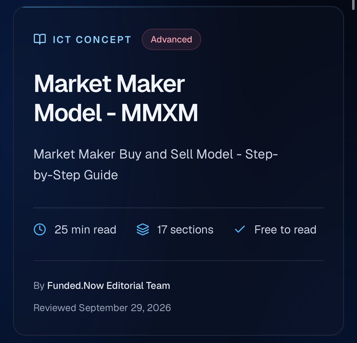 LumiTraders's tweet photo. 🚨 NEW LESSON IS LIVE

Just posted a new lesson on my website:
MMXM - Market Maker Model

If you want to understand how I use the Market Maker Model in my trading, this lesson is now available 100% FREE.

👉 https://t.co/Urq0u8Ic6u

And if you’ve missed the previous lessons, I’ve already broken down:
•My SPX Model
•Liquidity Sweeps
•How to trade the 10 AM Open
•Power of 3
•FVG
•Order Blocks (OB) / CISD
•OTE
•ICT Standard Deviation Projections

All of these lessons are available on my website for $0.

I’m putting out the concepts and models I actually use so you can learn them without paying thousands for a “secret” trading course.

Start here: 👉 https://t.co/N3w0D9uXaj

More lessons coming. 📚