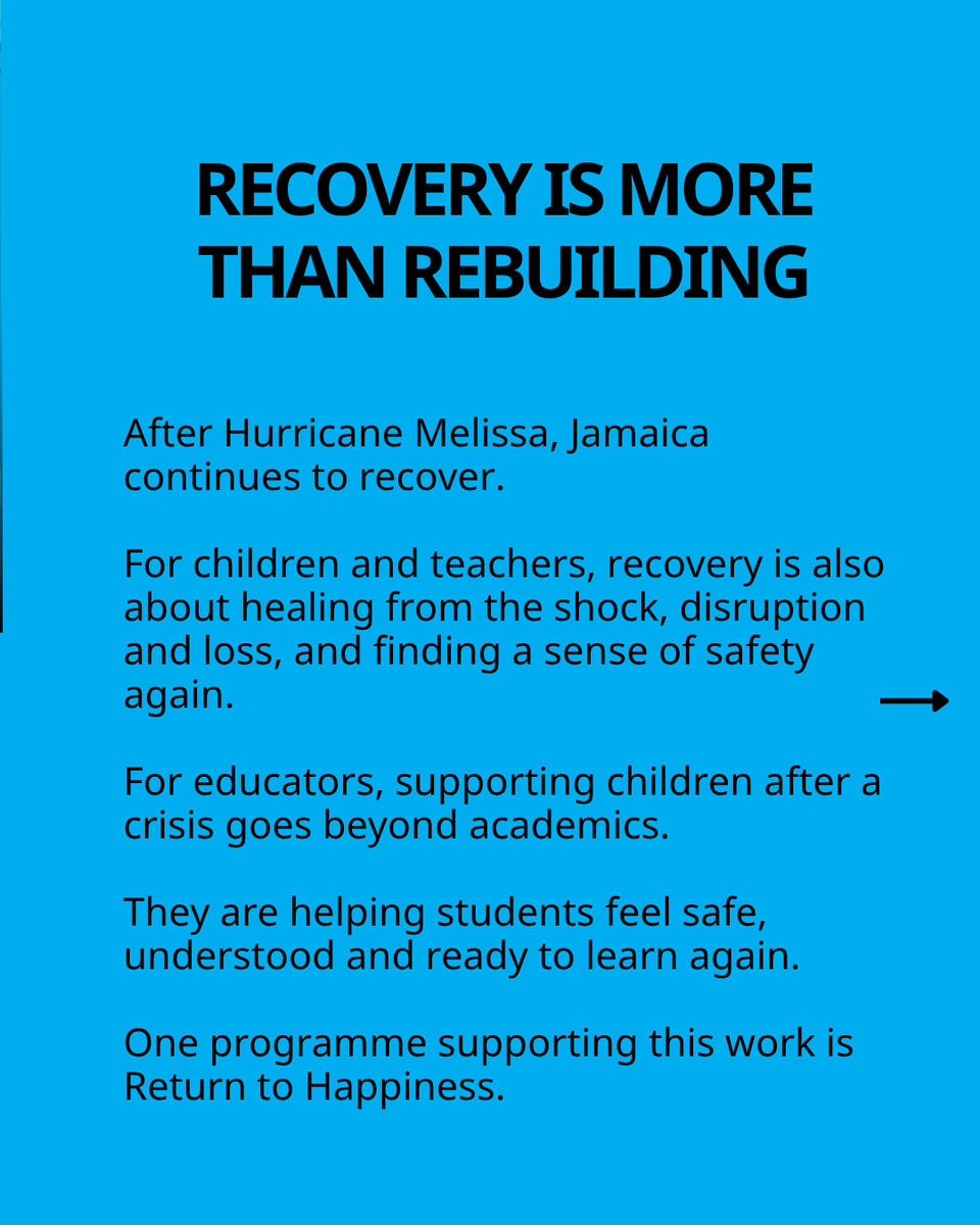 UNICEFJamaica's tweet photo. Every child deserves a safe space to heal & learn.
Through #ReturnToHappiness, UNICEF ๐ฏ๐ฒ & the @JTCMOE are equipping teachers with the skills to support children coping with stress, trauma & loss & help them feel safe & ready to learn again.
Learn more: https://t.co/1IncZy9rPe https://t.co/p1x4Y2YZww