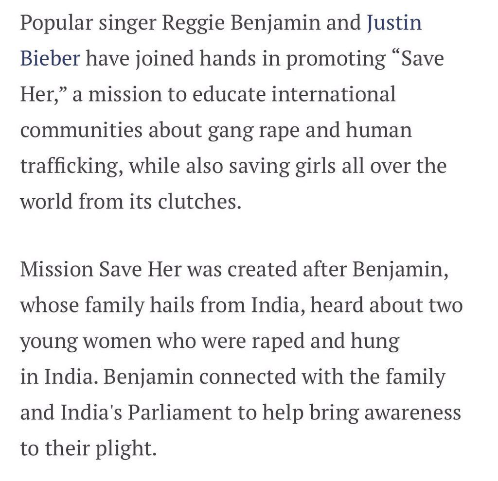 biebrupdates's tweet photo. Justin Bieber também participou da Mission Save Her, campanha voltada ao combate ao tráfico e à exploração sexual de mulheres.

Reggie Benjamin, fundador do projeto, destacou o apoio do cantor à iniciativa:

“As pessoas podem dizer o que quiserem sobre Justin Bieber, mas ele é um cara verdadeiramente genuíno e um dos meus maiores apoiadores da caridade.”