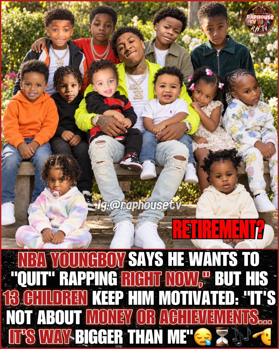raphousetv2's tweet photo. NBA Youngboy Says He Wants To "Quit" Rapping Right Now," But His 13 Children Keep Him Motivated: "It's Not About Money Or Achievements... It's Way Bigger Than Me" ⏳🎶🫡 https://t.co/vjVC1IFo0l