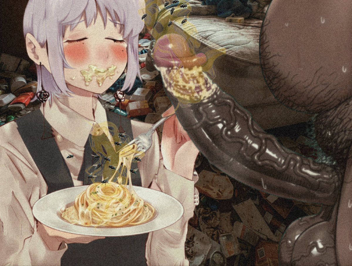 famine5u's tweet photo. No me importa lo que piensen mis vecinos cada que me ven llegar a mi sucio apartamento con distintos hombres gordos y apestosos. Yo amo revolver mi comida con sus pegajosos y olorosos fluidos seminales. Es el aderezo perfecto para mi comida. 💕🧀🐽 https://t.co/Y6Ap9EGa28