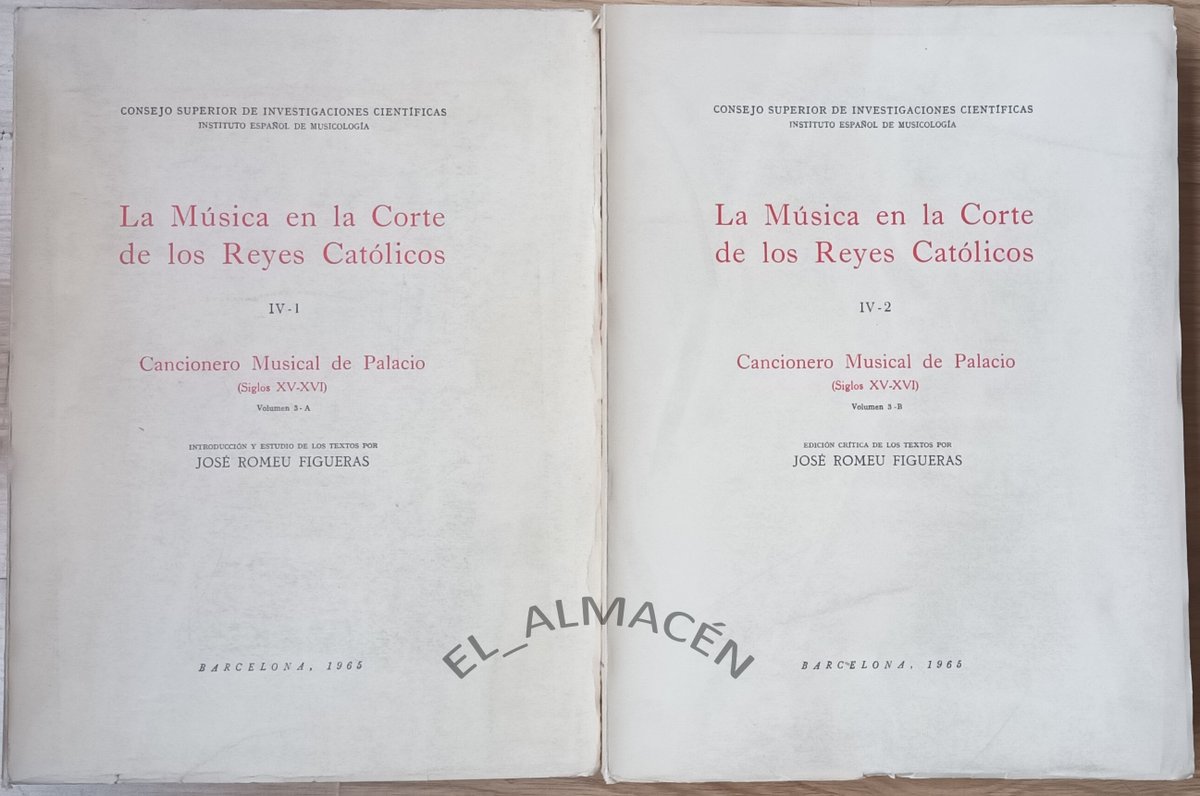 TC_EL_ALMACEN's tweet photo. CANCIONERO MUSICAL DE PALACIO 2 VOLS. LA MÚSICA EN LA CORTE DE LOS REYES CATÓLICOS (J. ROMEU 1965) https://t.co/5C67OsXYMq a través de @todocoleccion #Música #MúsicaAntigua #ReyesCatólicos #Cancionero https://t.co/T4ulWtSQJn