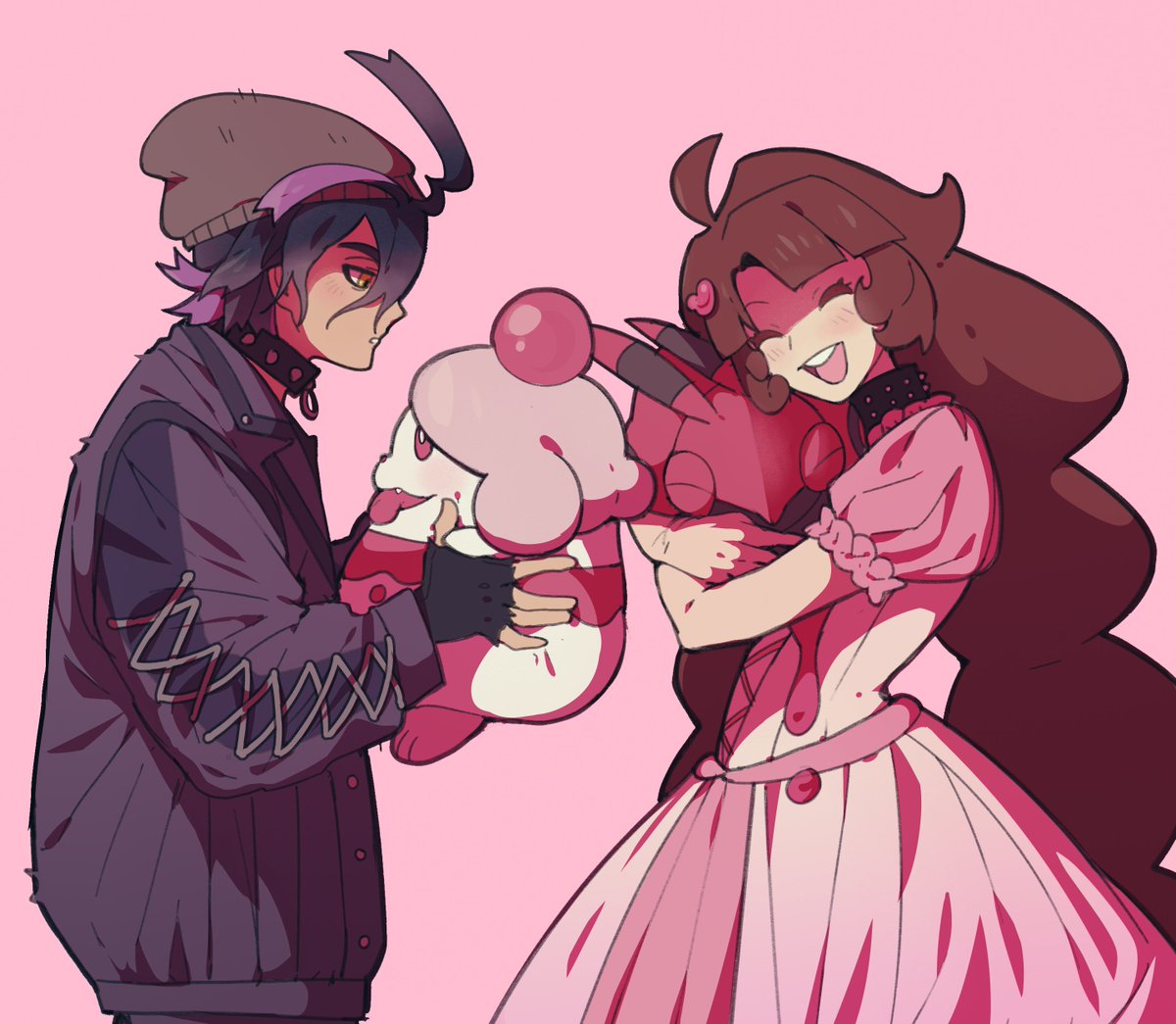 LaCabraCopetuda's tweet photo. In this AU Saira has few Pokémon, but Caballerito, her Slurpuff, has been absurdly spoiled ever since Giacomo gave him to her as a Swirlix

Kieran actually battles and has nothing but edgy Pokémon which Saira decks out in little coquette bows

🎨: Alberich
#PkmOc #kieran #スグリ https://t.co/tKRVGiB13w