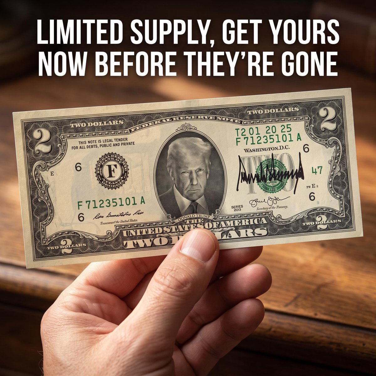 ProudPatriots1's tweet photo. 🇺🇸 Someday your grandchildren may ask what having Trump as president was like. Give them something from his second term.

This collectible Trump Signature Edition $2 Bill starts with a genuine U.S. legal tender $2 bill and is privately enhanced to honor Trump!

Order yours!