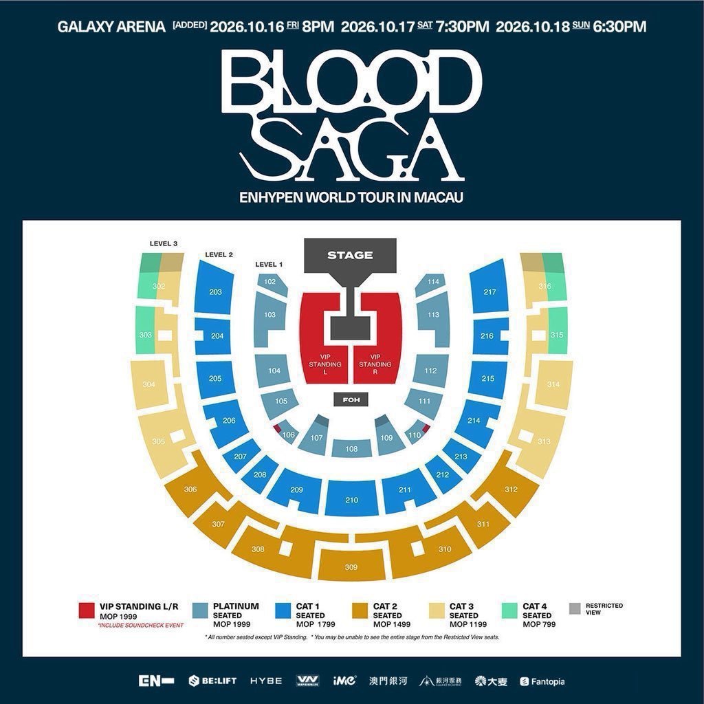 Stloynel2's tweet photo. WTS｜ENHYPEN 2026 WORLD TOUR［BLOOD SUGA］in MACAU 🇲🇴

📍 Galaxy Arena

📅 2026.10.16｜10.17｜10.18

🎫【対応可能】

VIP Standing｜整理番号5/10/20/50/70/100/150番以内

Platinum Seating｜1～5列

💎 ご希望の公演日・座席条件に合わせてご案内可能です。

💌【DM受付】公演日・希望席・枚数をご連絡ください。

💳 お支払いをスムーズに進められる方を優先いたします。

#ENHYPEN #엔하이픈 #エンハイプン #ENHYPENWorldTour #BLOODSUGA #ENHYPEN_BLOOD_SUGA #ENHYPENMacau #ENHYPENConcert #ENHYPEN2026 #マカオコンサート #マカオライブ #マカオ公演 #マカオチケット #GalaxyArena #KPOP #KPOPチケット #チケット代行 #チケット譲渡 #コンサートチケット #ライブチケット #マカオ代行 #韓国チケッティング