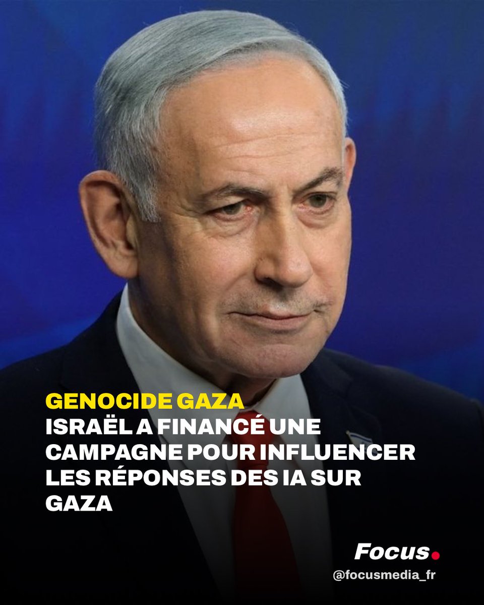 FocusMedia_Fr's tweet photo. 🇮🇱🇵🇸🛜 INFO — ISRAËL A FINANCÉ UNE CAMPAGNE POUR INFLUENCER LES RÉPONSES DES IA SUR GAZA

Le gouvernement israélien a financé à hauteur de 46,5 millions de dollars une campagne visant notamment à influencer les réponses de ChatGPT, Claude, Gemini et Grok sur Israël et Gaza.

Des dizaines de sites et contenus ont été conçus pour être repris et mieux référencés par les moteurs et les IA. 

Des tests montrent que certains de ces contenus apparaissent déjà dans leurs réponses.