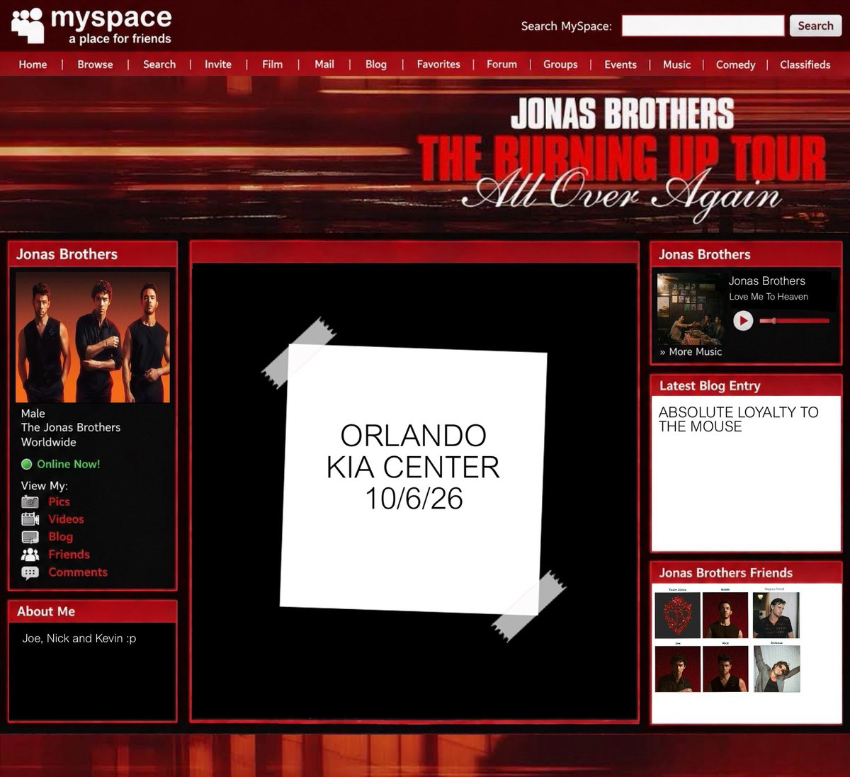 JonasTourInfo2's tweet photo. ORLANDO! IT’S 2008 ALL OVER AGAIN! 

The Jonas Brothers are bringing the Burning Up Tour: All Over Again to their bosses stomping grounds tonight! 

What surprises are in store for us tonight? 

#BurninUpOrlando https://t.co/T1lsH4QbY9