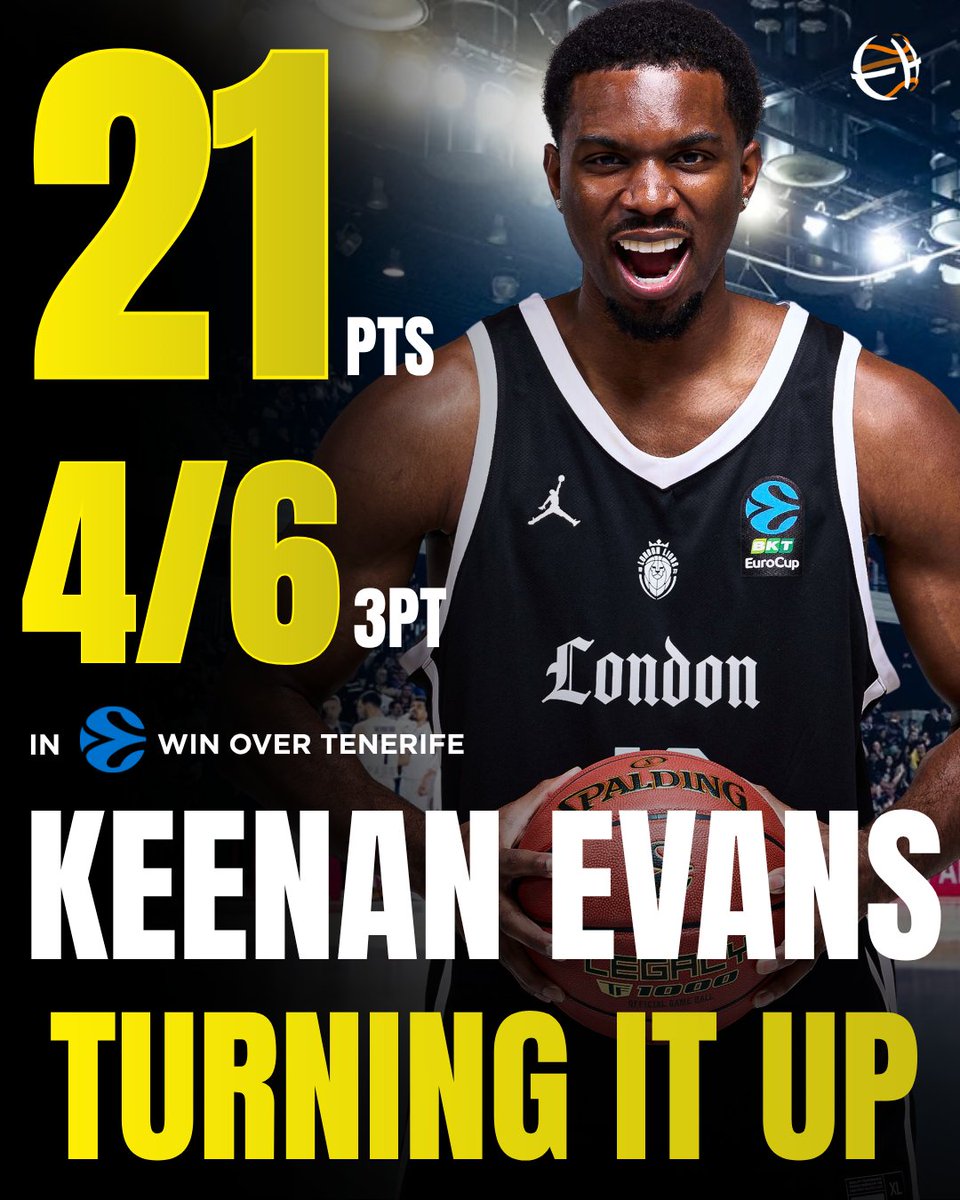 Eurohoopsnet's tweet photo. WE LOVE TO SEE IT ❤️

After struggling with heavy injuries for more than 2 years, KEENAN EVANS has started returning to his TRUE FORM 💪🏿

Tonight, he delivered 21 points on 4-6 triples in the EuroCup win of the London Lions over Tenerife for his highest-scoring game this season so far 😤

👏