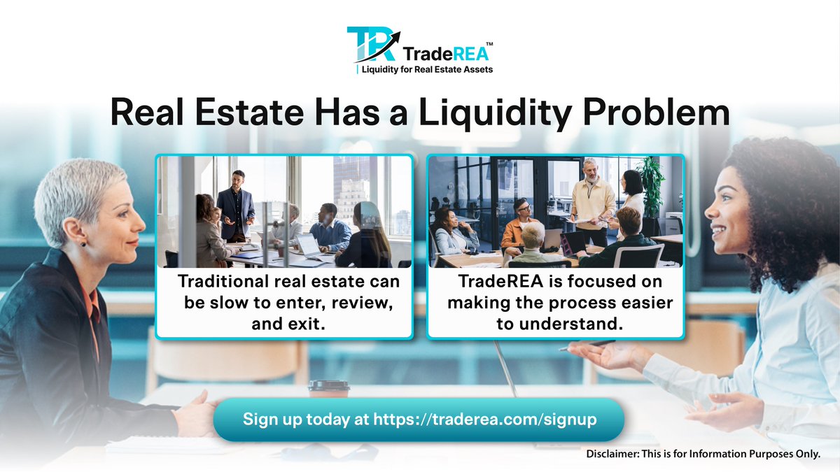 traderea_'s tweet photo. Traditional real estate can be slow to enter, review, and exit.

TradeREA is focused on making the process easier to understand through clearer platform education and structured information.

Sign up today: https://t.co/2tLbryPS46 https://t.co/WgM6lNNUsb