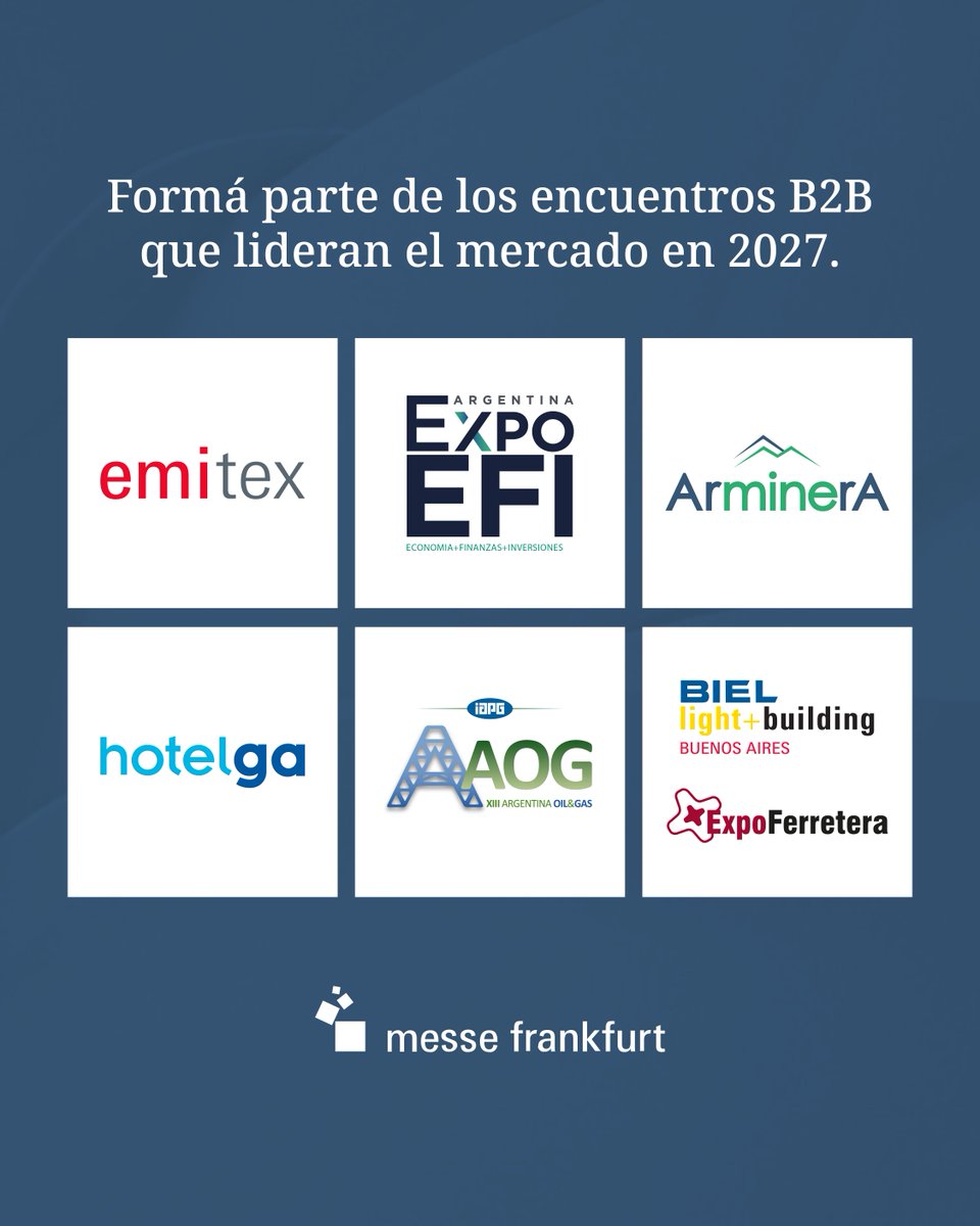 MesseArgentina's tweet photo. Las decisiones de negocios más efectivas se toman con anticipación. 📈💼

Chequeá el calendario en nuestra web y sumate al newsletter para recibir de primera mano todas las fechas y novedades. 📲📩

#MesseFrankfurtAR #Exposiciones2027 #EstrategiaB2B #Planificación2027 #EventProfs https://t.co/phgZoBtlWt