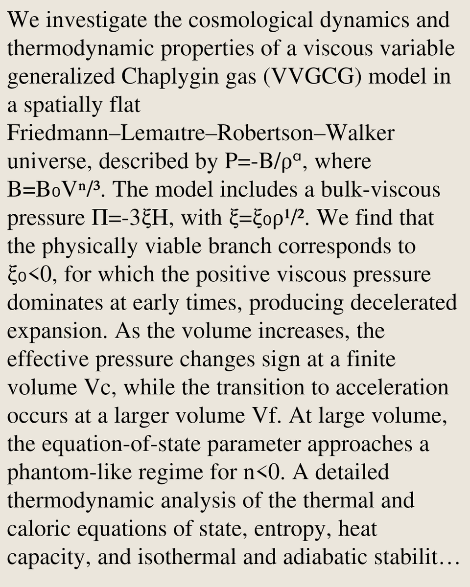 RelativityPaper's tweet photo. Thermodynamic Stability of a Viscous Variable Generalised Chaplygin Gas

D. Panigrahi, K. Kanjilal, Saibal Ray
https://t.co/UNEkX5JiDR [𝚐𝚛-𝚚𝚌] https://t.co/eLyxFSJTdE