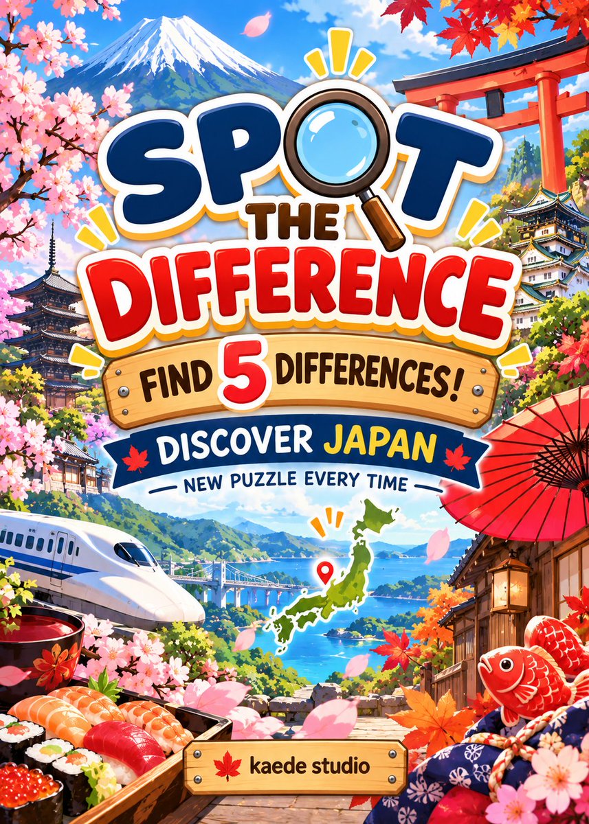 kaede_studio26's tweet photo. 🇯🇵 Can you find all 5 differences? 🔎

Something has changed… 👀

Where in Japan is this? 🤔

#Japan #SpotTheDifference #Kaede_Studio https://t.co/mlOuyEWWdv