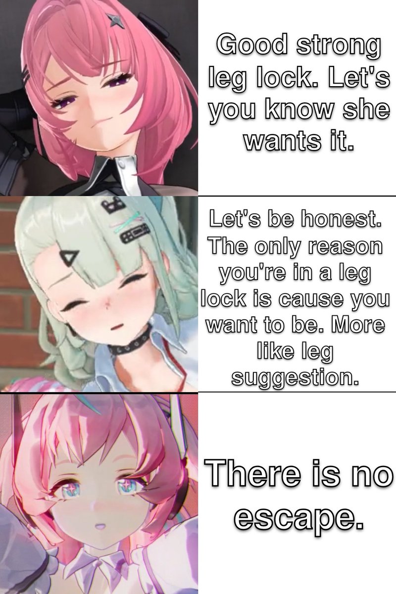 Zallre_memes's tweet photo. Saw a post about which ZZZ character has the best leg lock. Here's my suggestion. Aria needs a hazard sign for those thighs. https://t.co/X1GdGNbIU4